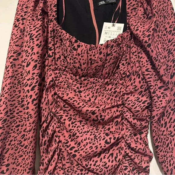NWT Zara Draped Pink Leopard Print Mini Dress size M - Picture 3 of 7